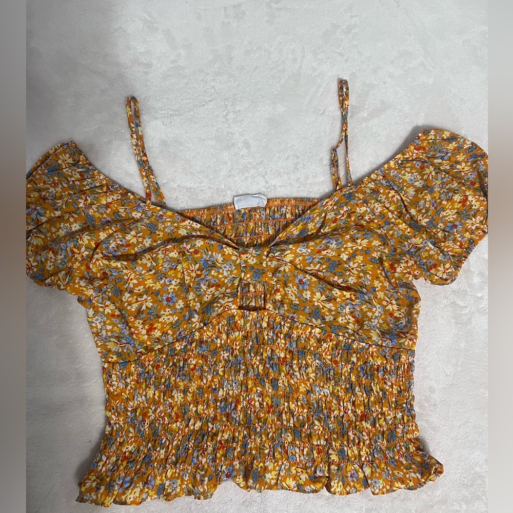 Sienna Sky Yellow Orange Smocked Ruffled Blouse